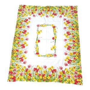 Vintage Vera Neumann Daffodils & Poppies Tablecloth 52x62 Spring Summer Flowers